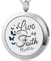Collana diffusore aromaterapia in acciaio argento con farfalla e Live by Faith. - Live by Faith (081) / solo ciondolo