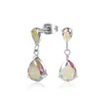 Eleganti orecchini a goccia in acciaio titanio con zircone AAA iridescente e farfalla - Colore Argento Zirconia Multicolore AB
