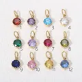 Colgantes redondos de circonita 3A de 6 mm en 12 colores con engastes de acero dorado - Circonia Oro Champán / Colgante Con Anilla / Dorado
