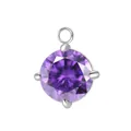Colgante circonita redonda púrpura 7mm con base de acero para creación de joyería - Engaste Color Acero / Febrero Circonia Violeta