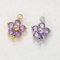 Connettori in zircone a fiore di prugna in oro e argento per creazione di gioielli - Base in Tonalità Argento / Zirconia Viola Ametista (Pietra Portafortuna di Febbraio)