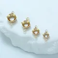 Quattro castoni connettori a 4 griffe in acciaio dorato per creazione gioielli fai-da-te - Doppio Anello Piatto (01) / 5mm / Oro