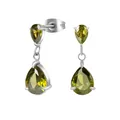 Orecchini in acciaio al titanio con zirconi a goccia verde oliva e chiusura - Argento Zirconia Verde Oliva