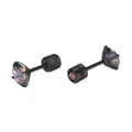 Boucles d'oreilles en acier titane noir avec zircons arc-en-ciel irisés éclatants. - Strass multicolores / 2.0mm / Noir