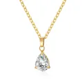 Collana minimalista in acciaio inossidabile dorato con zircone a goccia lucido - Aprile (Pietra Natale) / Set Ciondolo + Collana / Oro Zircone Bianco Goccia d'acqua