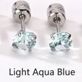 Pendientes de tuerca de circón azul agua claro con engaste de cuatro garras - 3mm (Un Par) / Azul Agua Claro