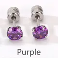 Elegantes pendientes de circonita redonda púrpura con engaste plateado de textura. - 3mm (Un Par) / Púrpura