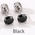 Elegantes pendientes de circonita negra con montura de cuatro garras en tono plata - 3mm (Un Par) / Negro