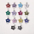 Colgantes de flores de acero inoxidable con circonitas para joyería de nacimiento. - Estilo Granate (Enero) / 1 Pieza / Color acero