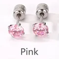 Pendientes de circonita rosa con engaste de 4 garras y parte trasera de metal gofrado - Rosa