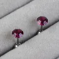 Purple crystal birthstone stud earrings in titanium steel with flat back ball ends - 5mm / Purple (February)