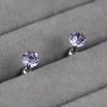 Elegant lavender birthstone stud earrings in polished titanium steel for women and girls - Alexandrite Blue (June)