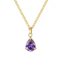 Elegante collar de acero inoxidable dorado con colgante de circón morado en forma de pera - February (Birthstone) / Conjunto de Colgante + Collar / Gold Purple Zirconia