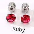 Pendiente de botón de acero con corindón rojo rubí brillante de doble cara redonda - Rojo rubí