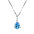 Elegante collar de acero inoxidable plateado con colgante de circón azul gota - March (Birthstone) / Conjunto de Colgante + Collar / Silver Aquamarine Zirconia