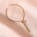 Gold adjustable stainless steel box chain bracelet with sliding bead for DIY jewelry - Gold
