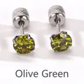 Pendientes de circonita verde oliva con cierre de rosca texturizado y cuatro garras. - Verde oliva