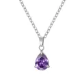 Elegante collana in acciaio inossidabile con ciondolo a goccia di zircone viola pera - February (Birthstone) / Set Ciondolo + Collana / Silver Purple Zirconia