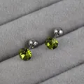 Olive green birthstone stud earrings in polished stainless steel for women fashion - Olive Green (August)