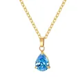 Elegante collana in acciaio inossidabile con pendente in zircone blu a goccia d'oro - March (Birthstone) / Set Ciondolo + Collana / Gold Aquamarine Zirconia