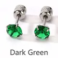 Pendientes de circonita verde oscuro con cierres de rosca texturizados en plata - Verde oscuro