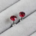 Minimalist red birthstone stud earrings made of titanium steel with round cut - Garnet Red (January)