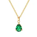Elegante collana in acciaio dorato con ciondolo in zircone verde a forma di pera - May (Birthstone) / Set Ciondolo + Collana / Gold Emerald Green Zirconia