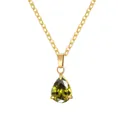 Elegante collana placcata in oro con ciondolo in zircone verde oliva a forma di pera - August (Birthstone) / Set Ciondolo + Collana / Gold Peridot Green Zirconia