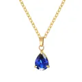 Collana minimalista in acciaio inossidabile dorato con ciondolo in zircone blu a goccia. - Settembre (Pietra Natale) / Set Ciondolo + Collana / Oro Blu Zaffiro Zirconia