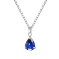 Elegante collana in acciaio inossidabile con pendente in zircone blu scuro a pera. - Settembre (Pietra Natale) / Set Ciondolo + Collana / Argento Blu Zaffiro Zirconia