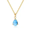 Collana in acciaio inossidabile dorato con ciondolo a goccia in zircone blu a forma di pera - Stile N. 18 (18) / Set Ciondolo + Collana / Gold Aquamarine Zirconia