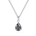 Pendente in zircone mistico a goccia su una catena a clavicola in acciaio inossidabile. - Ciondolo a forma di pera (15) / Set Ciondolo + Collana / Argento Multicolore Zirconia