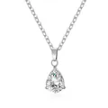 Collana minimalista in acciaio inox con ciondolo in zircone a forma di pera scintillante - Aprile (Pietra Natale) / Set Ciondolo + Collana / Acciaio Zircone Bianco