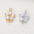 Colgantes de flores de acero inoxidable con circonitas cúbicas para joyería DIY - Base de Tono Plateado / Circonia Blanca (Piedra de Nacimiento de Abril)