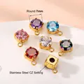 Colgantes de circón redondo de 7mm con engastes de acero inoxidable dorado para bricolaje - Forma Redonda (Base Oro)