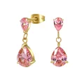 Eleganti orecchini in acciaio al titanio dorato con zirconi rosa a forma di goccia - Zirconia Rosa Oro
