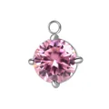 Elegante colgante de circonita rosa redonda 7mm con engaste de acero para joyas DIY - Engaste Color Acero / Circonia Rosa de Octubre
