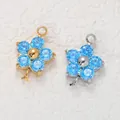 Squisiti ciondoli in acciaio inossidabile a fiore di prugna con zirconi blu per gioielli fai da te - Base in Tonalità Argento / Zirconia acquamarina (pietra portafortuna di marzo)