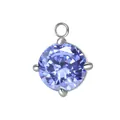 Colgante de circonita redonda lavanda de 7mm en acero inoxidable para joyería DIY - Engaste Color Acero / Diciembre Circonia Azul Tanzanita