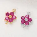 Ciondoli a fiore in zircone rosso e acciaio inossidabile oro e argento per gioielli DIY - Ciondolo a Doppio Anello Fiore di Prugno (Base in Acciaio) / Zirconia Rosso Rubino di Luglio
