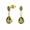 Orecchini a goccia in acciaio al titanio dorato con zircone verde oliva brillante - Oro Zirconia Verde Oliva