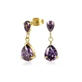 Eleganti orecchini pendenti in acciaio al titanio dorato con zirconi viola AAA a goccia - Oro Zirconia Viola