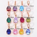 Colgantes de piedra de nacimiento de circonita en forma de pera de 12 meses, acero - Marzo (Circonia Aguamarina) / Oro rosa (Tipo abierto)
