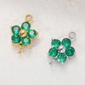 Ciondoli a fiore con zirconi verdi in acciaio inossidabile oro e argento - Ciondolo a Doppio Anello Fiore di Prugno (Base in Acciaio) / Zirconia Verde Smeraldo di Maggio