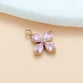 Kleeblatt-Anhänger aus Gold-Titanstahl mit rosa Zirkonia-Birnenform für DIY-Halsketten - Gold Rosa Zirkon