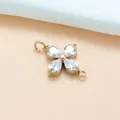 Gold four-leaf clover zircon double-loop pendant for DIY bracelet and necklace jewelry - Four-Leaf Clover (01) / Gold Base White Zirconia