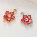 Ciondoli a fiore di prugna in zircone rosso per creazione gioielli fai da te collane - Ciondolo a Doppio Anello Fiore di Prugno (Base in Acciaio) / Zirconia Rosso Granato di Gennaio