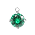 Colgante brillante de circonita verde redonda de 7 mm con engaste de cuatro garras de acero. - Engaste Color Acero / Mayo Circonia Verde Esmeralda