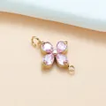 Elegant pink zircon four-leaf clover connector pendant in gold finish for jewelry making - Four-Leaf Clover (01) / Gold Base Pink Zirconia