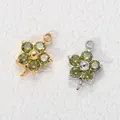Pendenti a fiore di pruno in zircone e acciaio con doppio anello per gioielli DIY. - Ciondolo a Doppio Anello Fiore di Prugno (Base in Acciaio) / Zirconia Verde Peridoto di Agosto